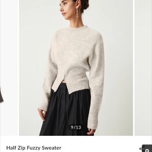 Cream Fuzzy Half Zip Sweater